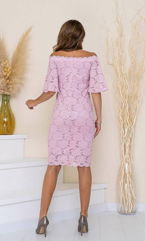 Коктейльна Сукня Відкриті Плечі 21110 Рожева