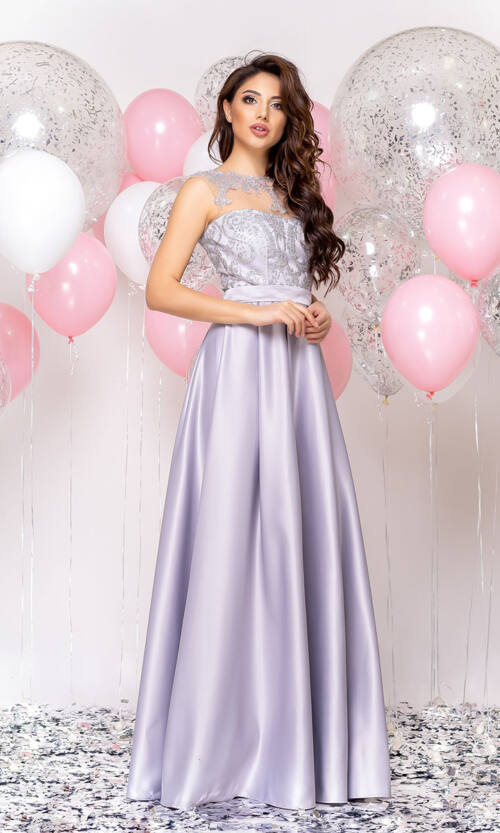 Вечернее платье Атлас Глиттер 20018 Серое