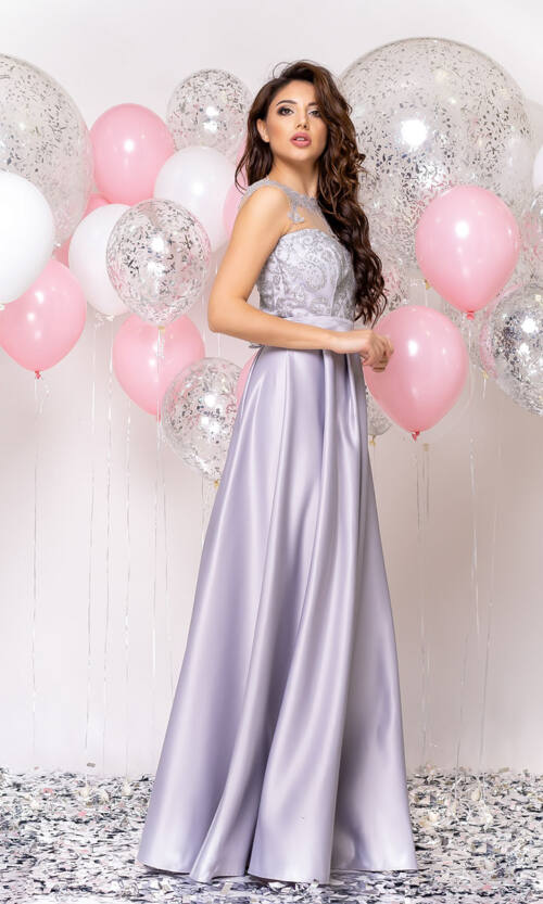 Вечернее платье Атлас Глиттер 20018 Серое