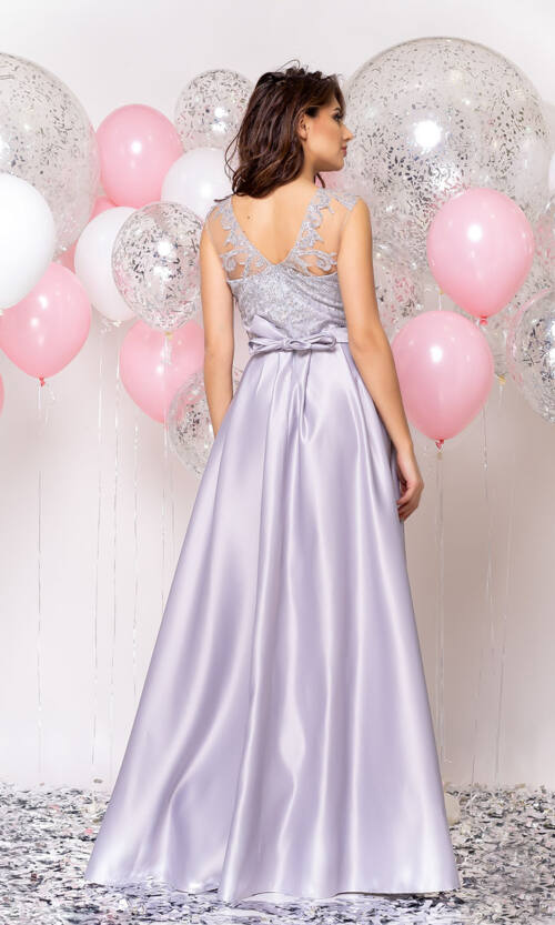 Вечернее платье Атлас Глиттер 20018 Серое