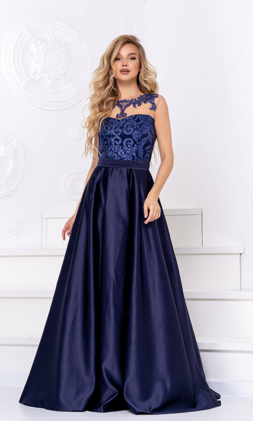 Вечірня сукня Атлас Гліттер 20018 Синя