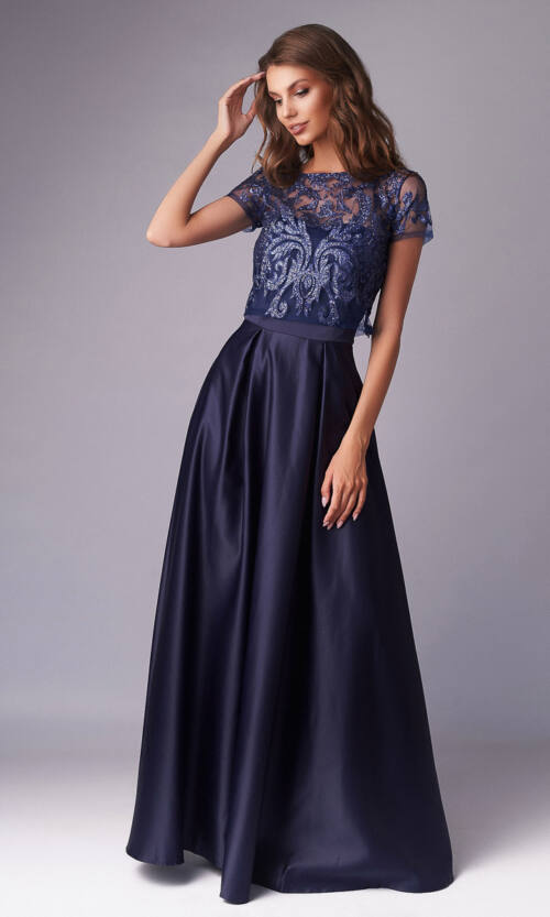 Вечірня сукня Атлас Гліттер 20020 Синя