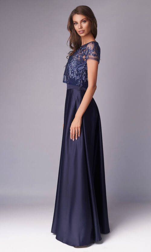 Вечірня сукня Атлас Гліттер 20020 Синя