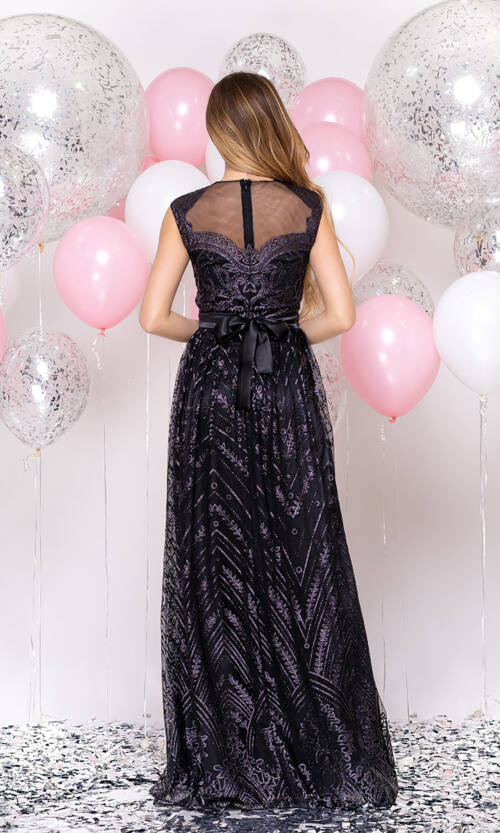 Вечернее Платье Атлас Глиттер 20022 Черное