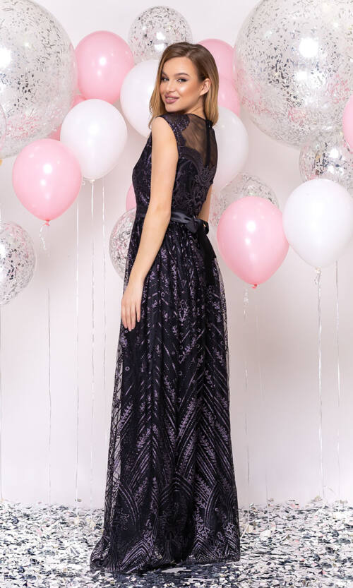 Вечернее Платье Атлас Глиттер 20022 Черное