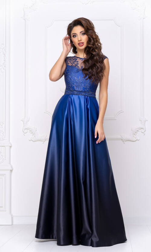 Вечернее Платье Атлас Глиттер 20035 Электрик