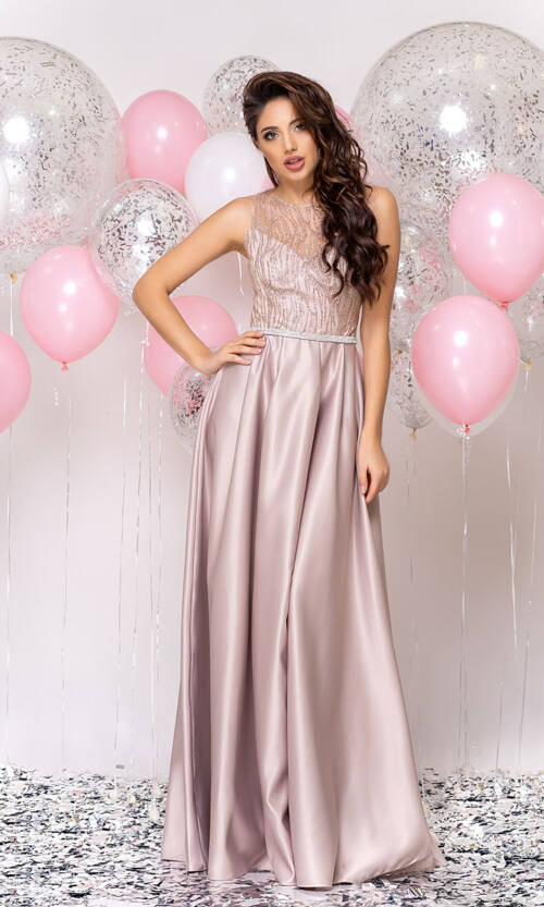 Вечірня сукня Атлас Максі 20024 Бежева