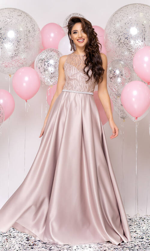 Вечірня сукня Атлас Максі 20024 Бежева