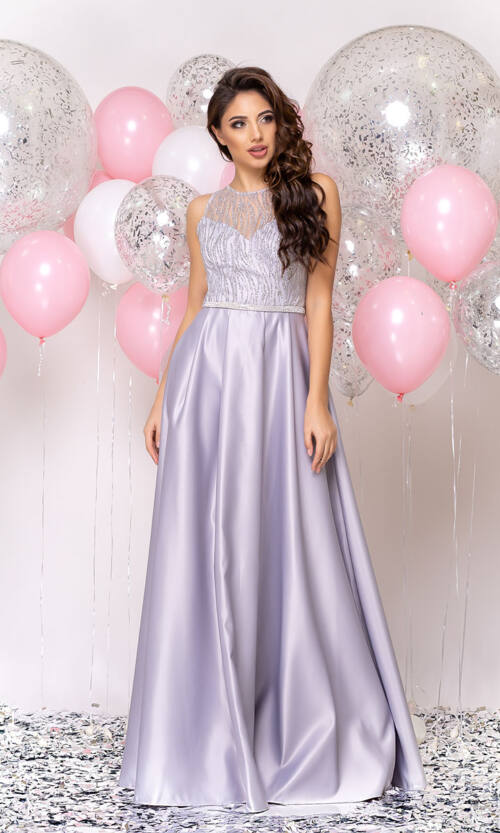 Вечірня сукня Атлас Максі 20024 Сіра