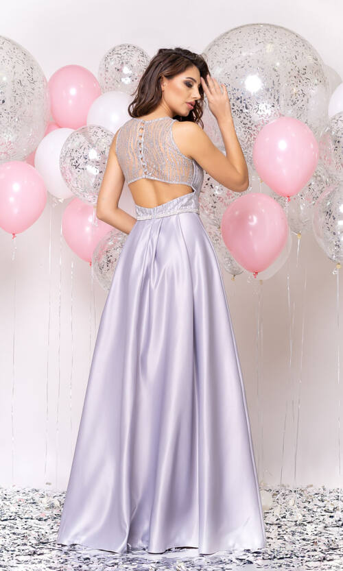 Вечірня сукня Атлас Максі 20024 Сіра