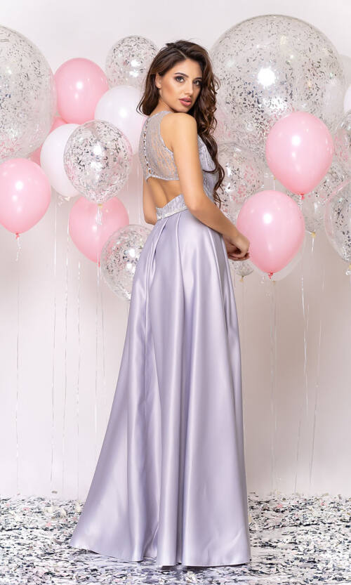 Вечірня сукня Атлас Максі 20024 Сіра