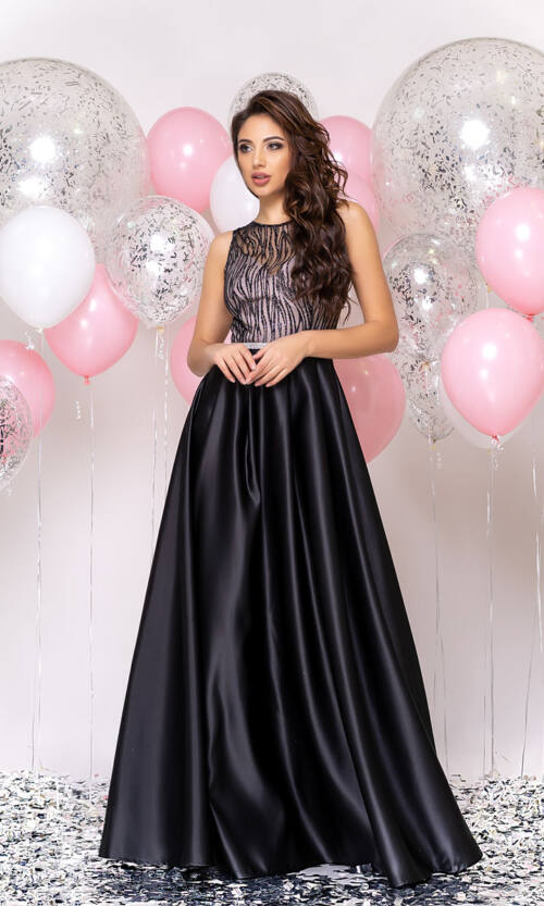 Вечірня сукня Атлас Максі 20024 Чорна