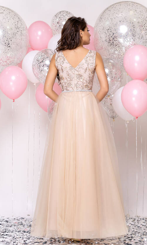 Вечірня сукня Декольте Вишивка 20026 Бежева