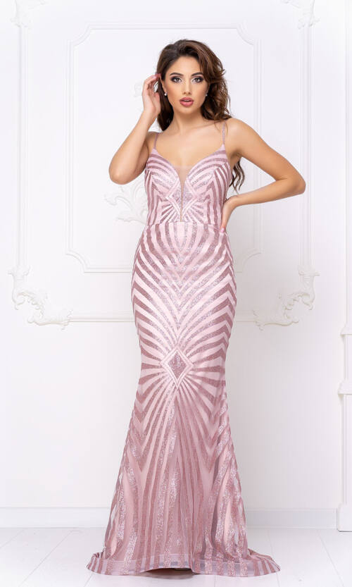 Вечірня Сукня Геометричний Візерунок 20029 Рожева