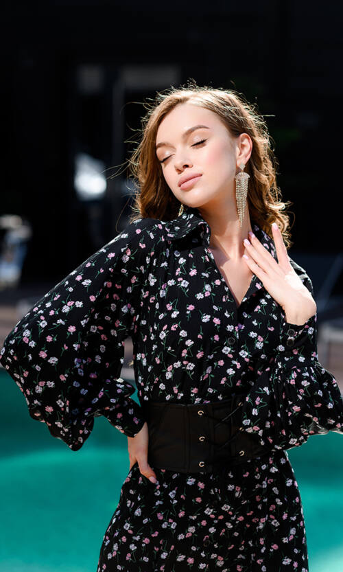 Стильна Сукня Софт Принт 23022 Чорна