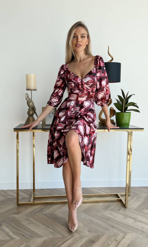 Елегантна сукня Атлас Шовк 22023 Бордова