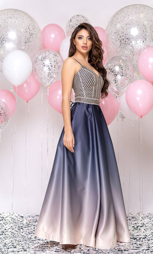 Вечірня Сукня Атлас Гліттер 20033 Сіра