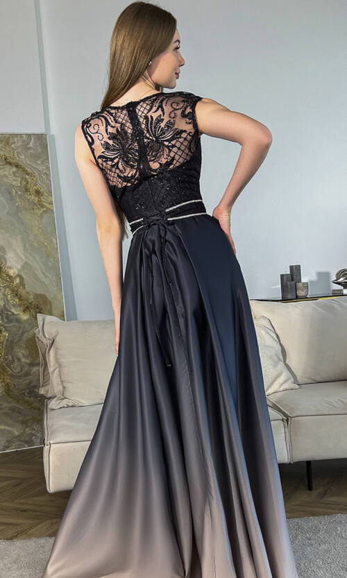 Вечірня Сукня Атлас Гліттер 20035 Бежева