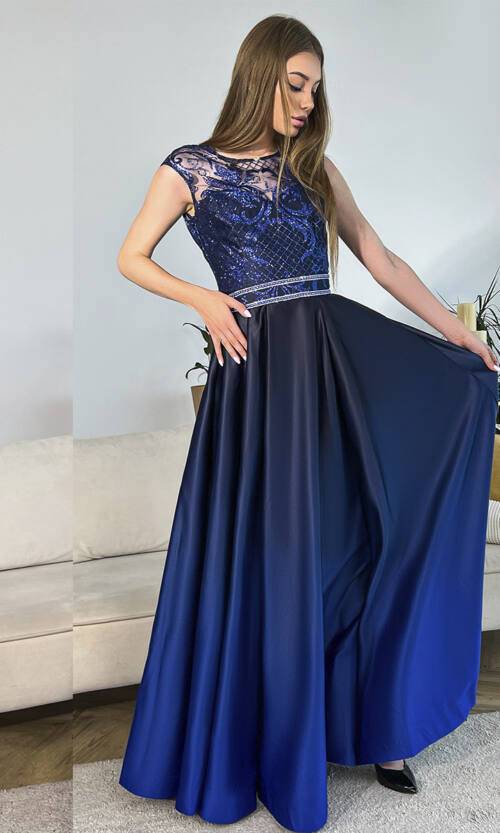 Вечірня Сукня Атлас Гліттер 20035 Синя