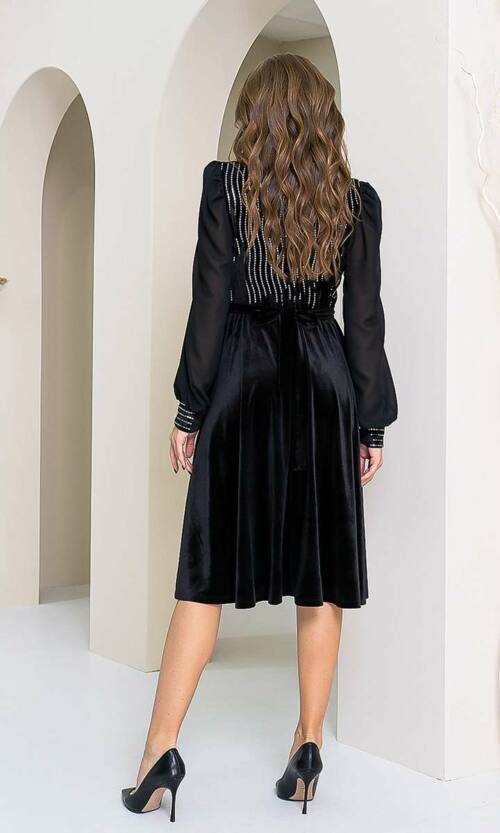 Коктейльна Сукня Оксамит Паєтка 21134 Чорна