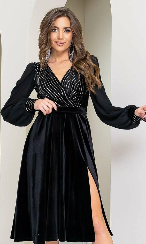 Коктейльна Сукня Оксамит Паєтка 21134 Чорна
