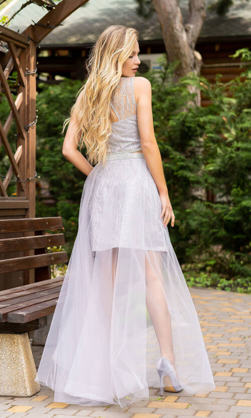 Вечірня Сукня Двійка Максі 20046 Сіра