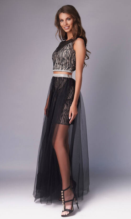 Вечірня Сукня Двійка Максі 20046 Чорна