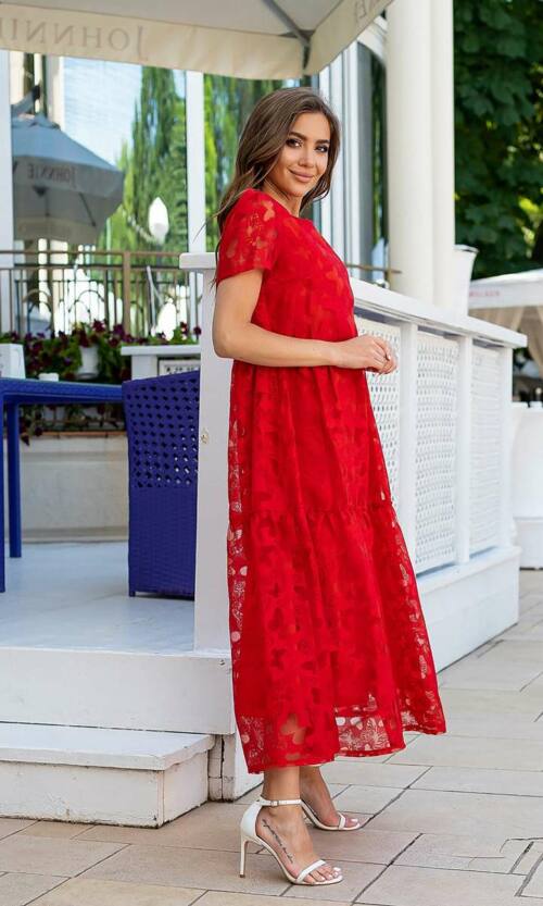 Літня Сукня Льон Органза 21096 Червона