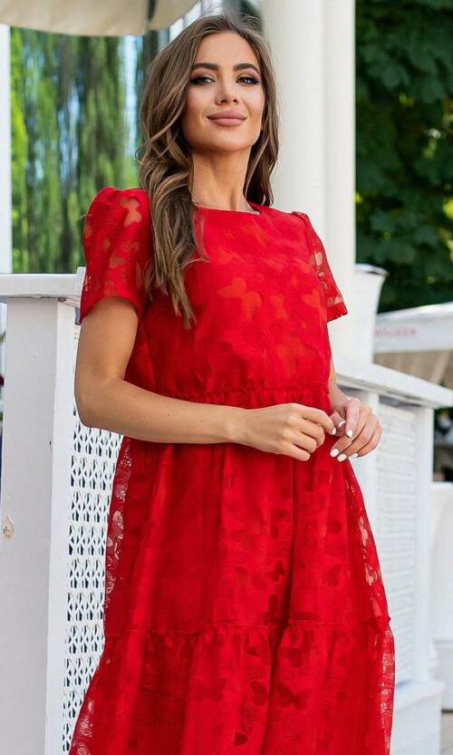 Літня Сукня Льон Органза 21096 Червона