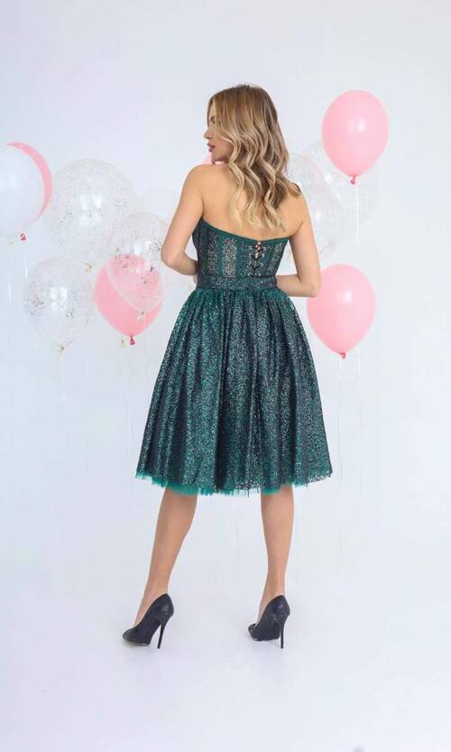 Коктейльна Сукня Корсет Гліттер 22011 Зелена