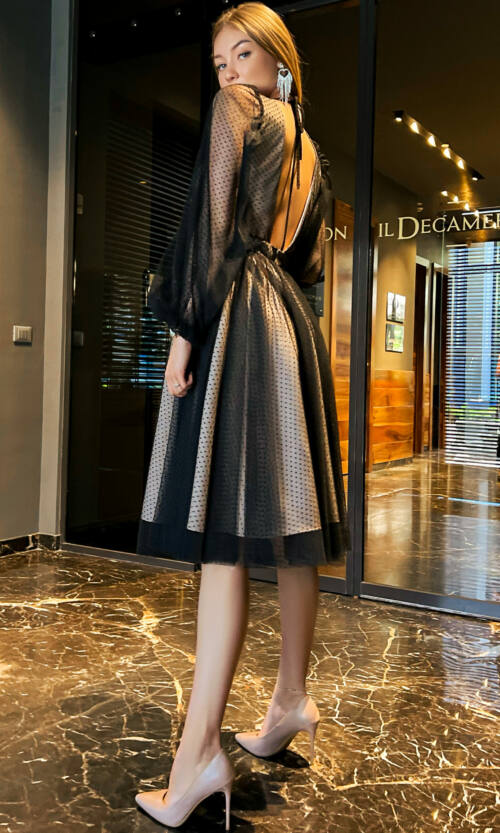 Коктейльна Сукня Сітка Мушка 23044 Бежева