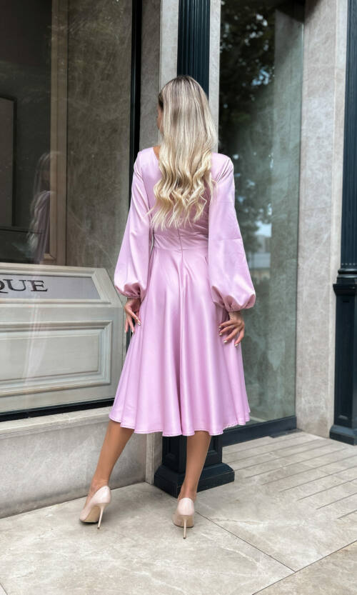 Коктейльное Платье Атлас Шелк 22070 Фрезовое