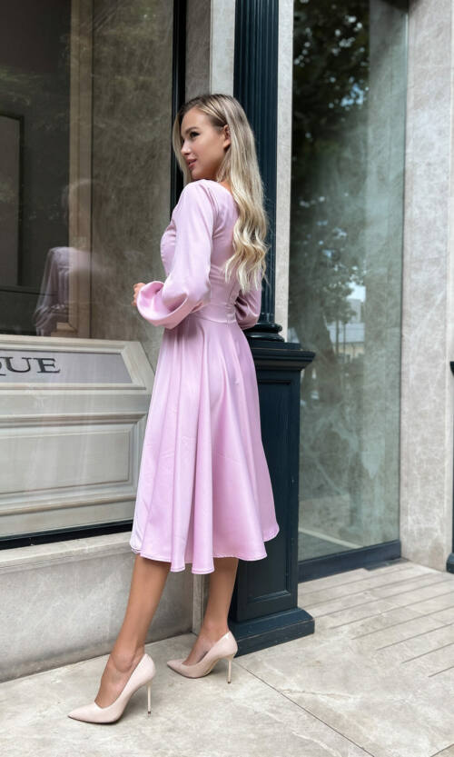 Коктейльное Платье Атлас Шелк 22070 Фрезовое