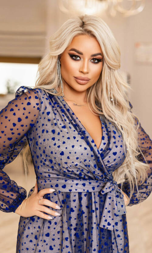 Коктейльна Сукня Сітка Сердечки 21164 Срібна