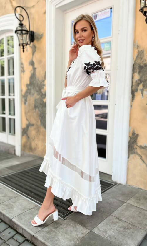 Коктейльна Сукня Коттон Асиметрія 20149 Молочна