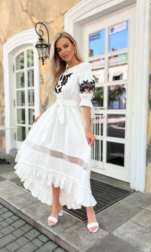 Коктейльна Сукня Коттон Асиметрія 20149 Молочна