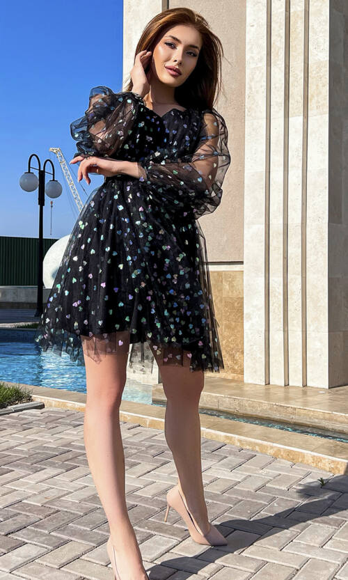 Коктейльна Сукня Сітка Сердечки 23045 Чорна