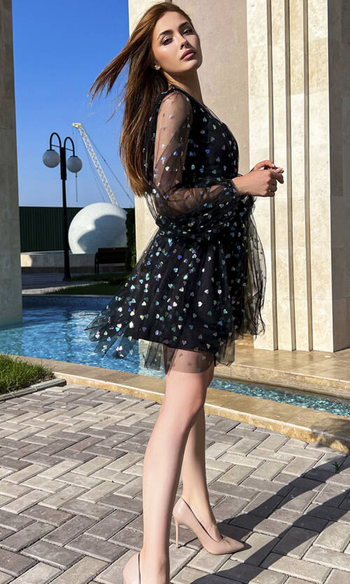 Коктейльна Сукня Сітка Сердечки 23045 Чорна