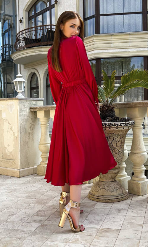 Коктейльна Сукня Атлас Сонцеклеш 23393 Червона