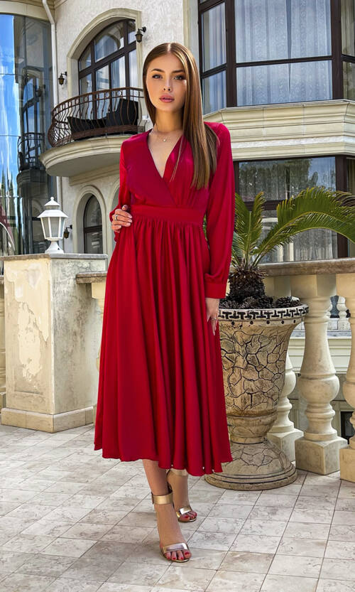 Коктейльна Сукня Атлас Сонцеклеш 23393 Червона