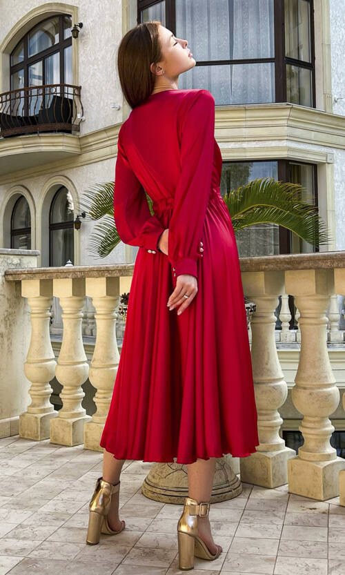 Коктейльна Сукня Атлас Сонцеклеш 23393 Червона