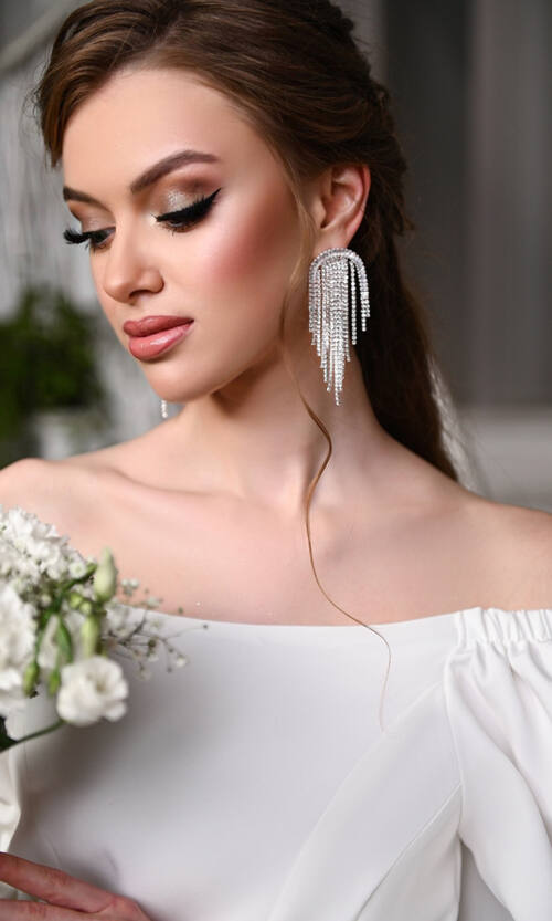 Сережки-Пензлі Біжутерія Стрази 23501 Сріблясті