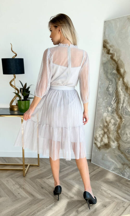 Коктейльна сукня сітка гофре 22017 Сіра