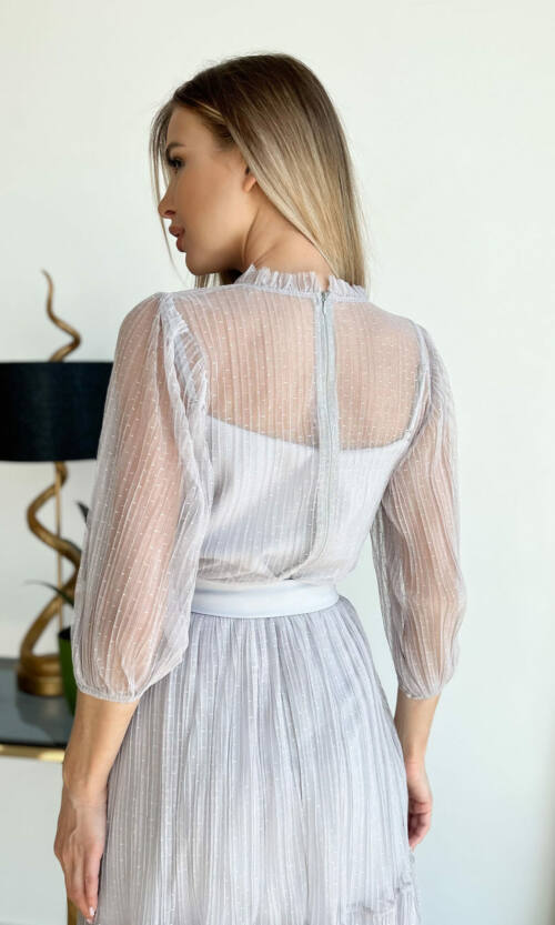 Коктейльна сукня сітка гофре 22017 Сіра