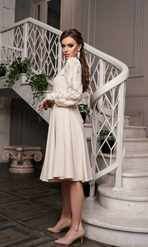 Коктейльна Сукня 3D Рукав 22086 Бежева