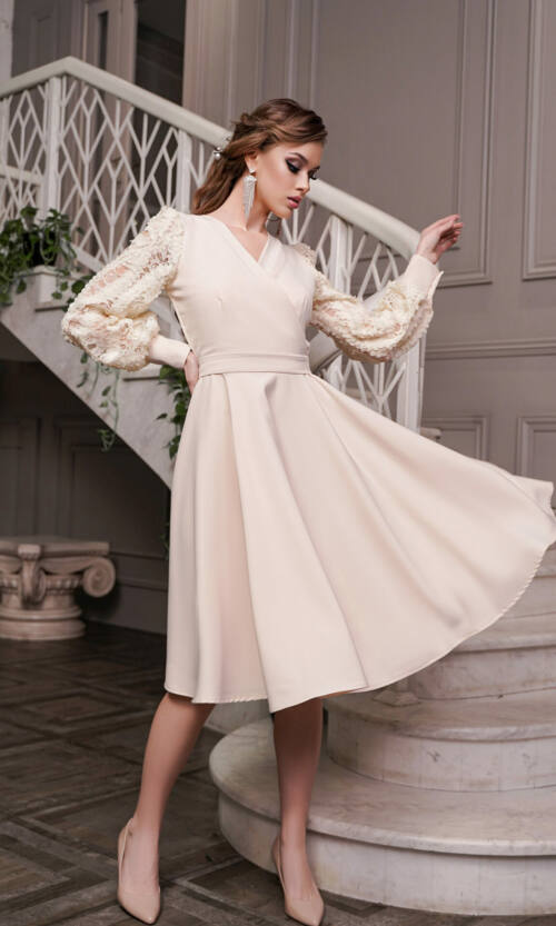 Коктейльна Сукня 3D Рукав 22086 Бежева