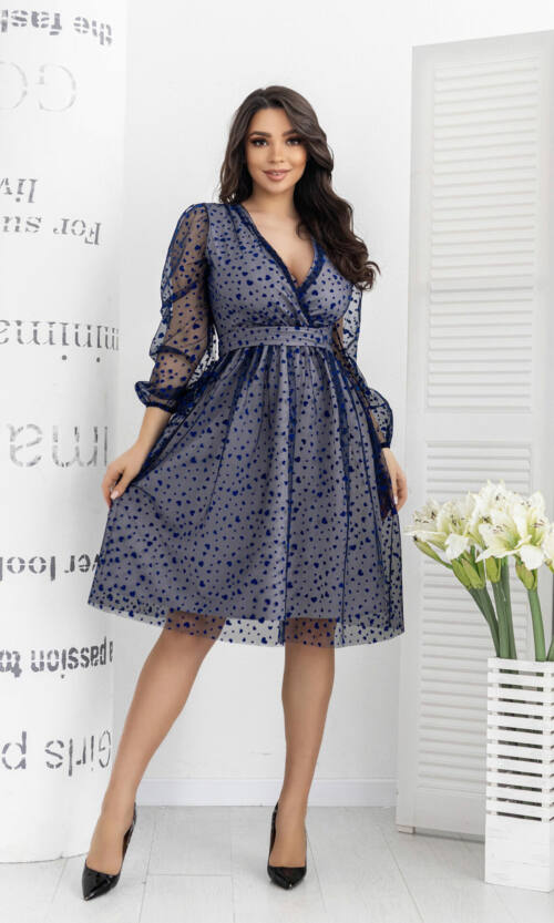 Коктейльна Сукня М'яка Сітка 22085 Сіра