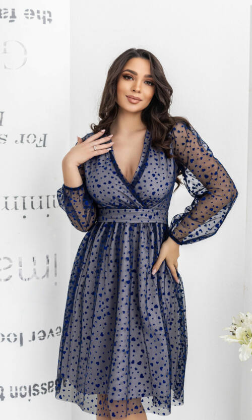 Коктейльна Сукня М'яка Сітка 22085 Сіра