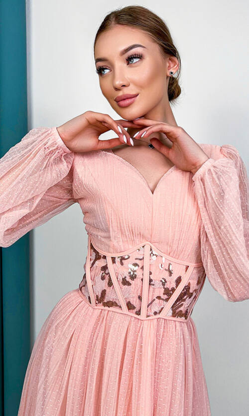 Коктейльна Сукня Гофре Корсет 23035 Рожева