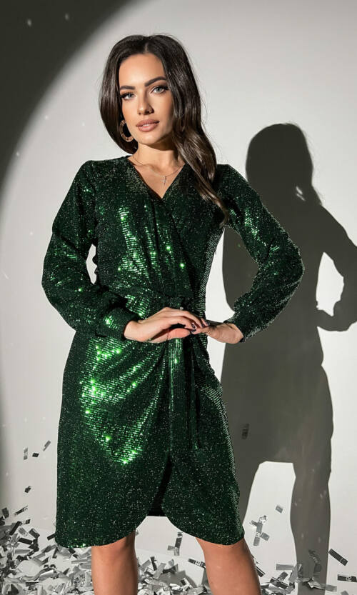 Коктейльна Сукня Запах Паєтка 9248 Зелена